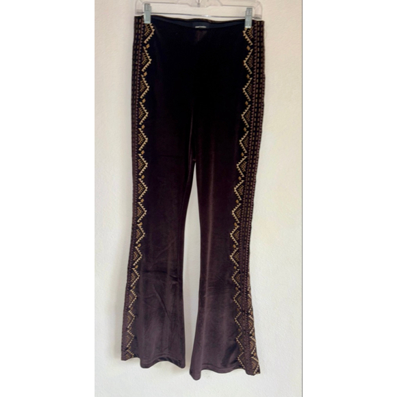 Free People Driftwood Embroidered boho coastal cowgirl Velvet Flare Pants size M - Picture 5 of 8